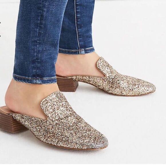 Madewell The Willa Loafer Mules Gold Shiny Glittering Slip-Ons Size 9 - Picture 1 of 8